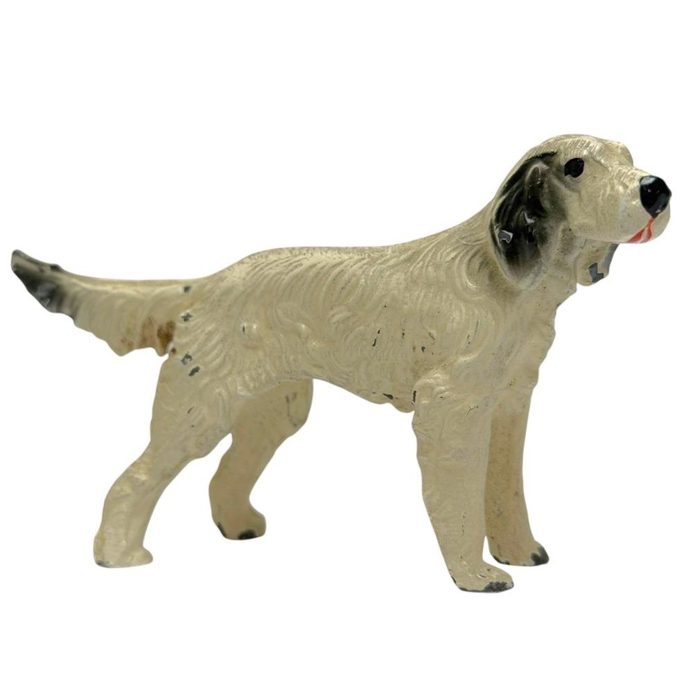 Vintage Cast Iron English Setter Dog Puppy Figurine Painted Collectable